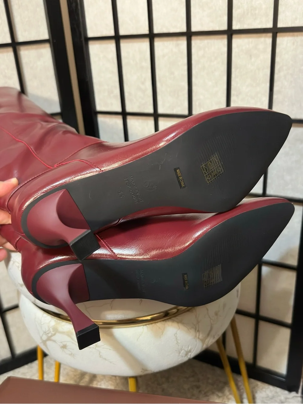 OASIS SOCIETY Knee High Vegan Leather Maroon Wine Lexington Boots